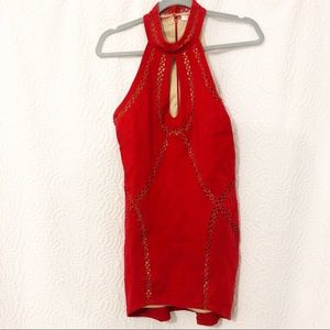 Luxxel Red Bodycon High Keyhole Neckline Dress